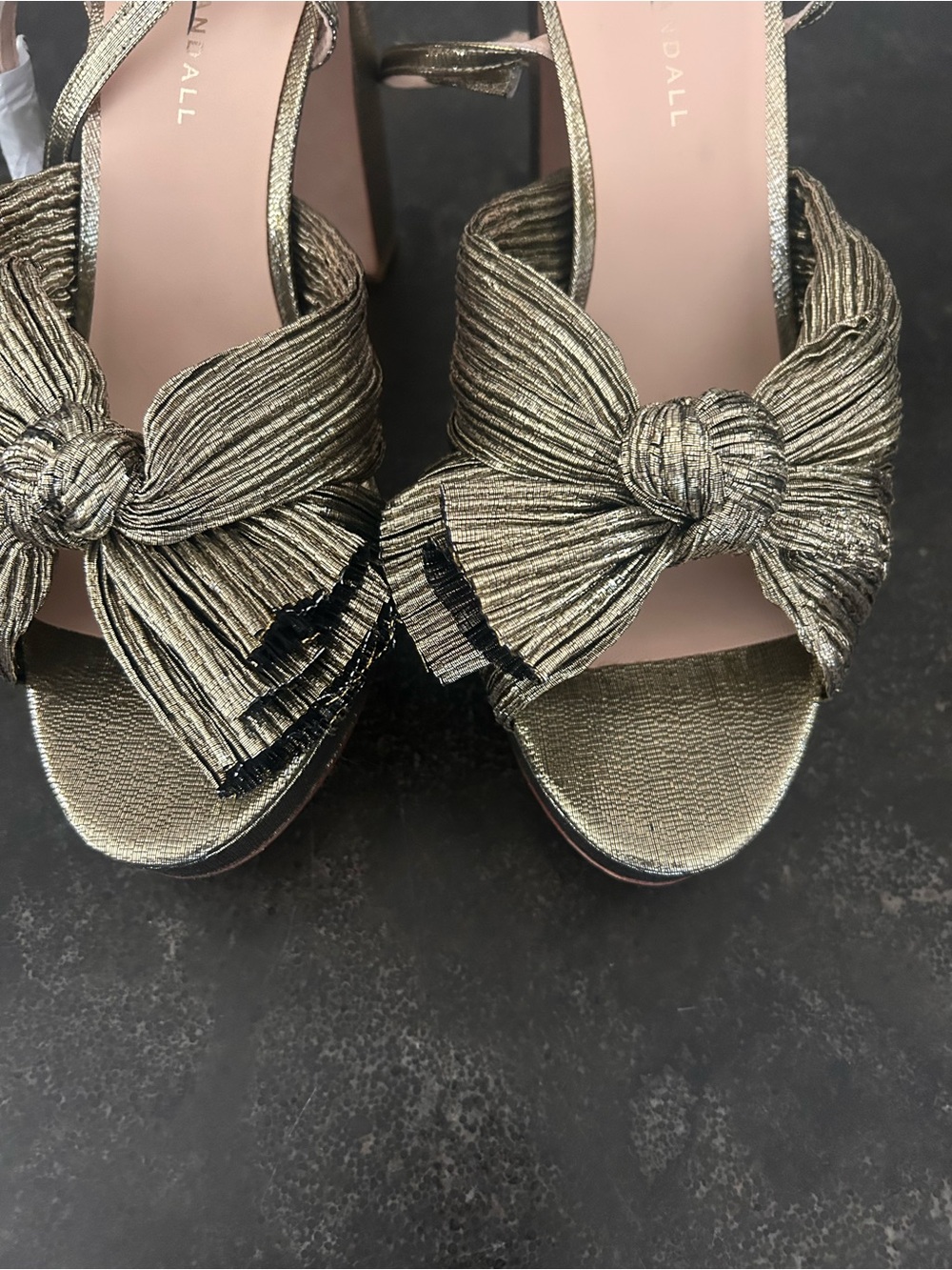 Loeffler Randall Metallic Gold Knot-Front Slingback Heels - Picture 3 of 8